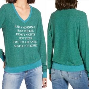 Wildfox Christmas Holiday Winter Wishlist Baggy Beach Jumper in Green Size Small